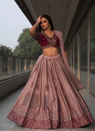 Pink lehenga with blouse and dupatta