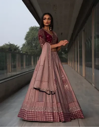 Pink lehenga with blouse and dupatta