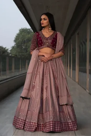 Pink lehenga with blouse and dupatta