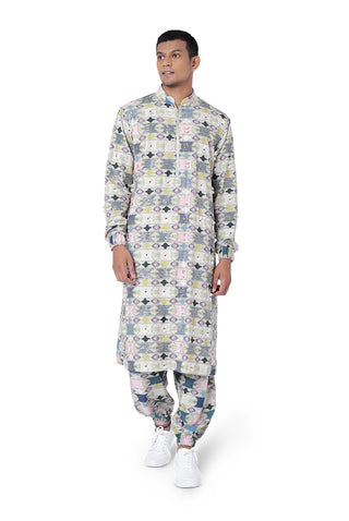 Green aztec printed kurta and jogger pant