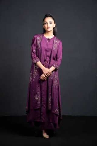 Purple jacket style kurta with palazzo