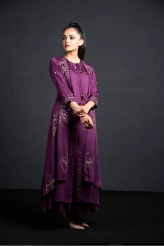 Purple jacket style kurta with palazzo