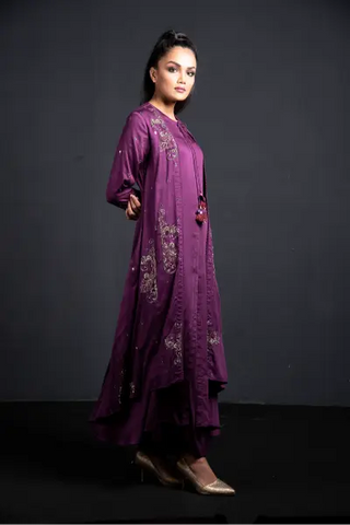 Purple jacket style kurta with palazzo