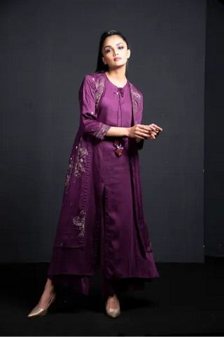 Purple jacket style kurta with palazzo