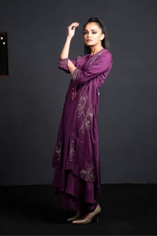 Purple jacket style kurta with palazzo