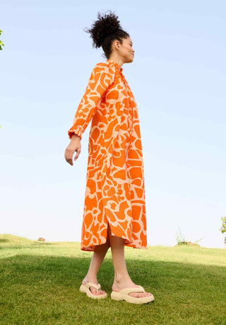 Deconstructed orange daisy dress