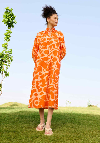 Deconstructed orange daisy dress