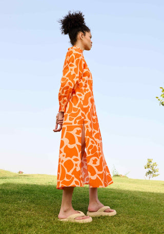 Deconstructed orange daisy dress