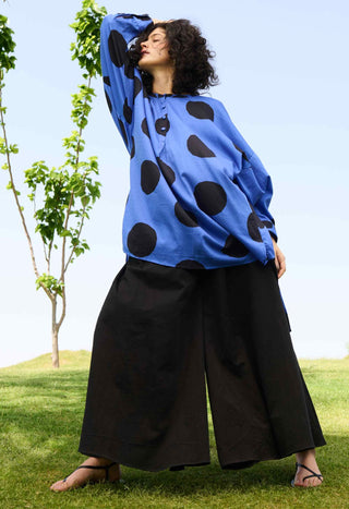 Small blue polka coral tunic and pants