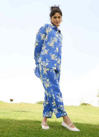 Floral sky marigold shirt and pants