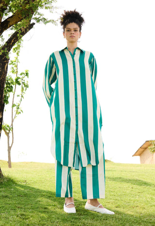 Green stripes iris tunic and pants