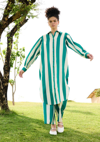 Green stripes iris tunic and pants