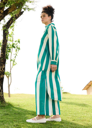 Green stripes iris tunic and pants