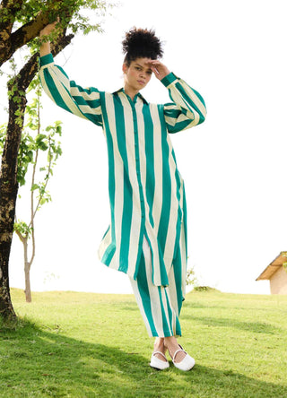 Green stripes iris tunic and pants