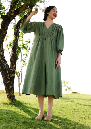 Sap green check shringara dress