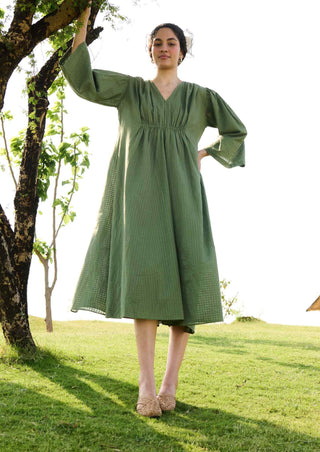 Sap green check shringara dress