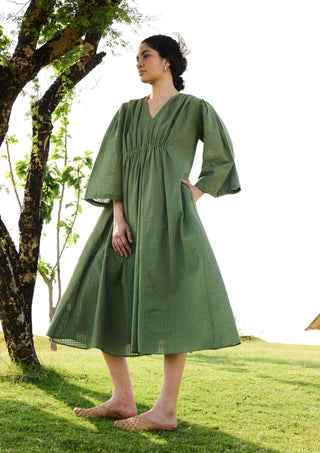 Sap green check shringara dress