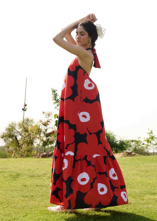 Red and black mekko dress