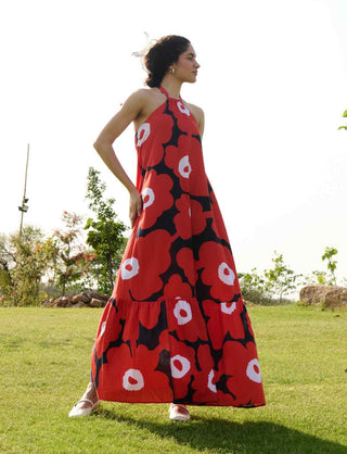 Red and black mekko dress