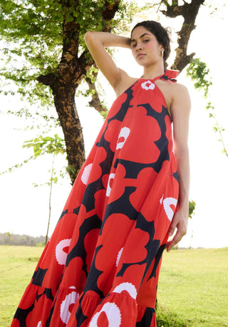 Red and black mekko dress