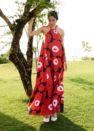 Red and black mekko dress