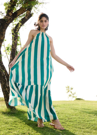 Green stripes maxi dress