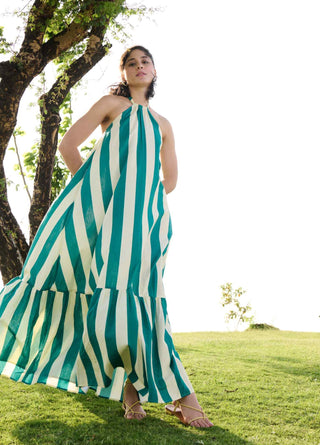 Green stripes maxi dress