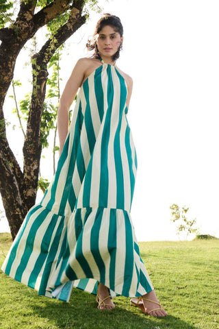 Green stripes maxi dress