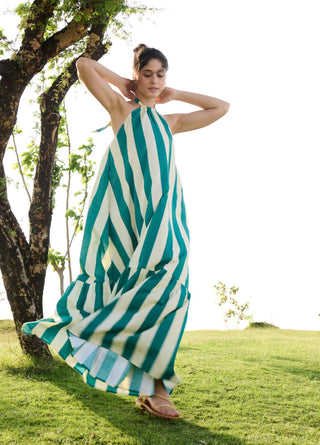 Green stripes maxi dress