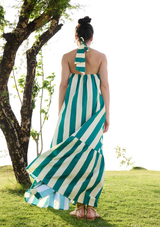 Green stripes maxi dress