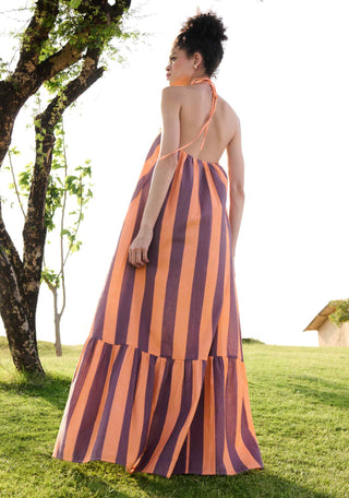 Orange stripes maxi dress