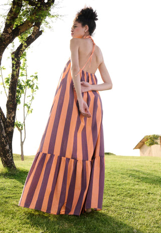 Orange stripes maxi dress