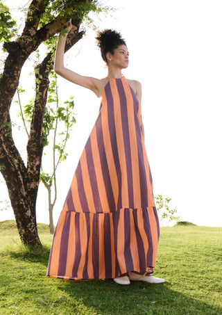 Orange stripes maxi dress