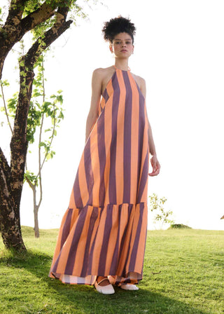 Orange stripes maxi dress