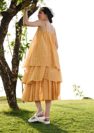 Yellow block print princess dress