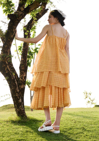 Yellow block print princess dress