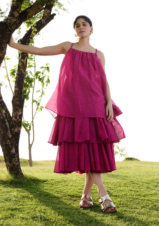 Hot pink block print princess dress