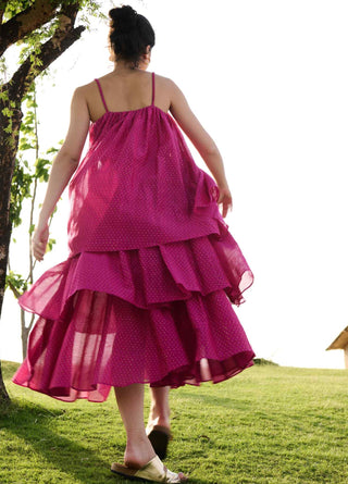 Hot pink block print princess dress