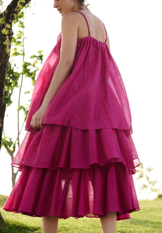 Hot pink block print princess dress