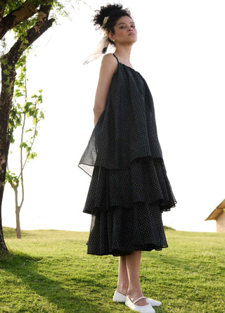 Black block print princess dress