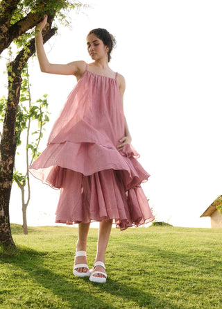 Salmon pink block print princess dress