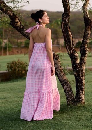 Pink madras checks maxi dress