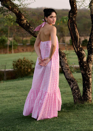 Pink madras checks maxi dress