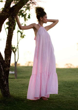 Pink madras stripes dress