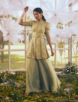 Pistachio nilofer peplum and sharara set