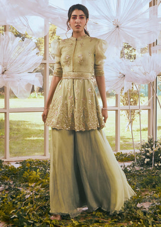 Pistachio nilofer peplum and sharara set