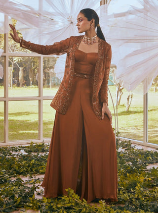 Burnt mustard cape and flared pant set