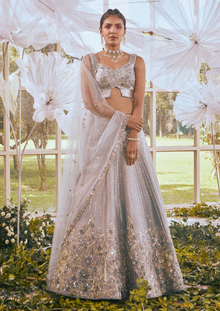 Ice blue embroidered lehenga set