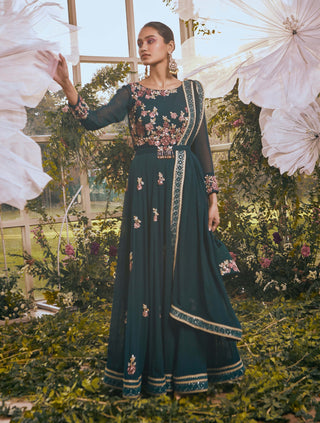 Peacock blue anarkali set