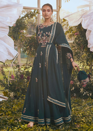 Peacock blue anarkali set